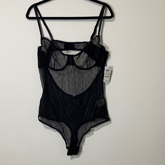 INC International Concepts Tops - Women’s INC Monogram Black Sheer Lace Bodysuit